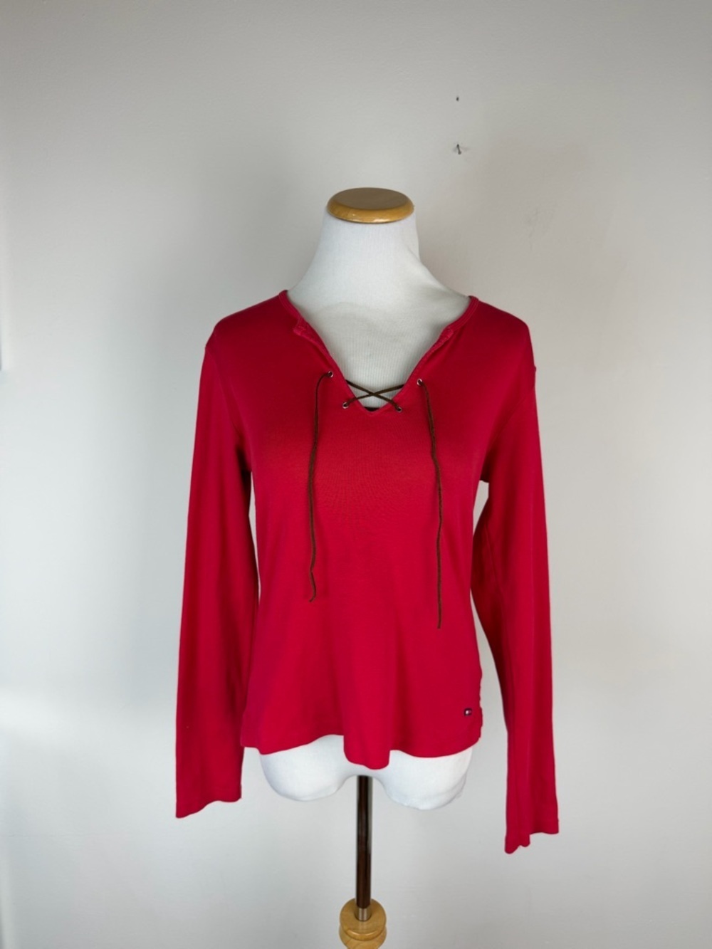Tommy Jeans Tommy Hilfiger Vintage Y2K Cotton Long Sleeve Top Red Lace Up